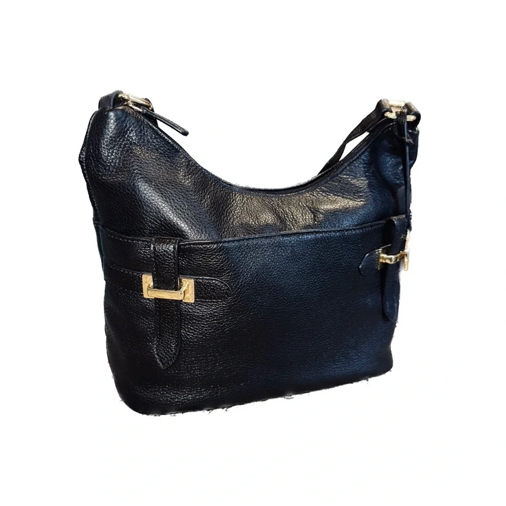 EUC Giani Bernini black leather adjustable shoulder handbag simple & classic